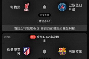 利物浦vs巴黎，马竞vs巴萨，首回合均0-2，巴萨、利物浦能否翻盘